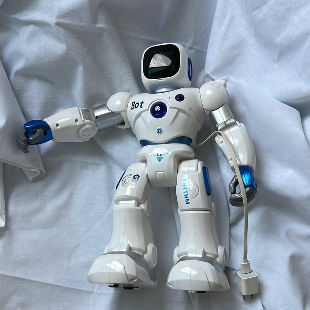White and Blue Interactive Robot Toy